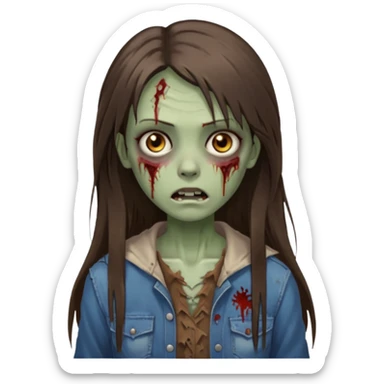a zumbi girl with long brunette straight hair and light brown eyes sticker