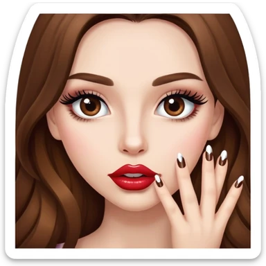 Girl with long eye lashes and big lips with brown long hair with nails sticker