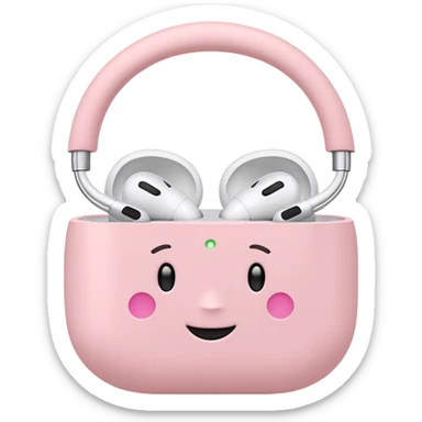 Create a pink happy circle emoji who listens to music on AirPods Max make them always this style 🥹 sticker