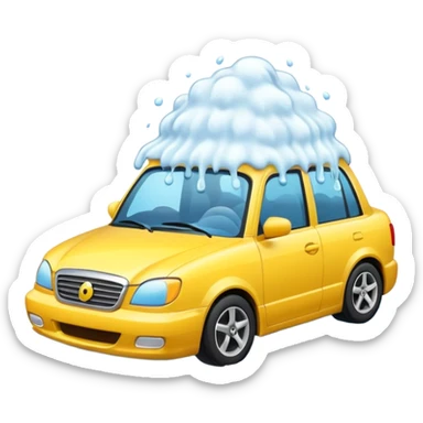 car wash with overflowing foam, car and foam, emoji style sticker