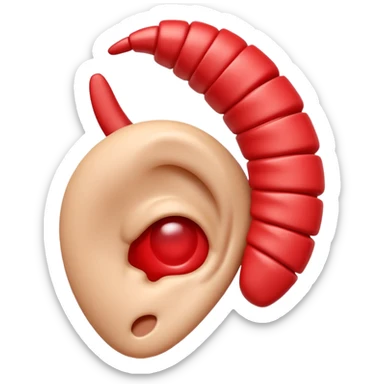 3D iPhone style emoji of a human ear with a “no sound” or “muted” symbol, realistic ear texture, red crossed line over sound waves, isolated on white background, soft shadows, high detail, playful and cute. sticker