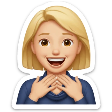 A person laughing with their hands around neck chocking sticker