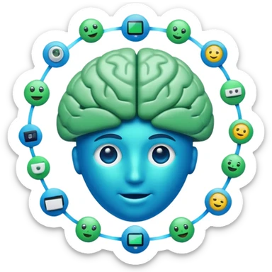 A smart home AI system emoji with a brain and connected devices, futuristic design sticker