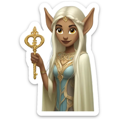 an elf woman login holding a big key sticker