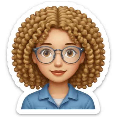Curly-haired girl with clear glasses, a gentle smile, and a calm energy. sticker