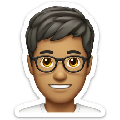 male, olive skin, short korean mid part hair, round glasses, trimmed beard sticker