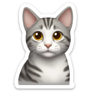 gray and white tabby cat brown eyes full body sticker