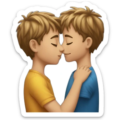 two boys giving each other a kiss sticker