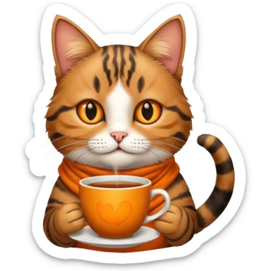 Yanında bir bardak çay olan tekir kedi sticker