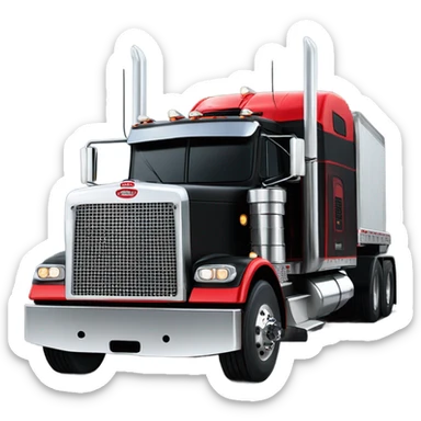 Peterbilt 389 black with red frame with flat top and slash cut exhaust stacks and dual rear tires and flat bumper sticker