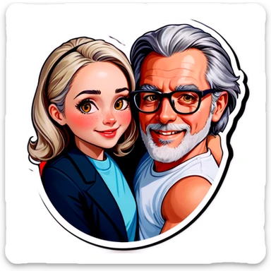 Hyper Realistic Couple in love,  lady blonde wearing glasses man grey hair no facial hair  sticker