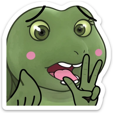 girly character sticking tongue out and showing peace hand sign, meme emoji style, big eyes, silly face sticker