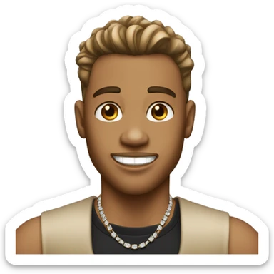 tan male with a hair fade wearing a black shirt wearing diamond chain with diamond grillz sticker