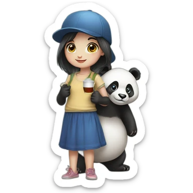 Panda girl and cap of tea sticker