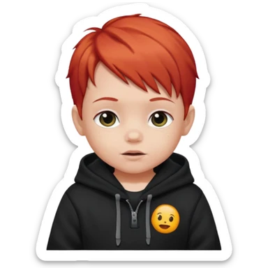 baby with red hair and black hoodie sticker