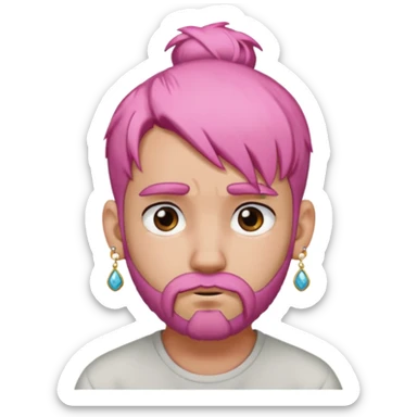  bun haired with earrings pink hair guy sad with beard sticker