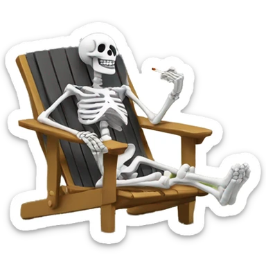 Skeleton relaxing in a lawn chair while holding a cigarette in between his fingers sticker