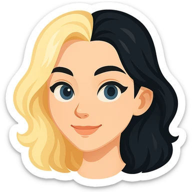 Create an image in the style of original Telegram stickers but without any outlines. Focus on just the head with hair and blue eyes, very light skin tone, and a transparent background. The style should closely resemble Telegram stickers but with no border lines. sticker