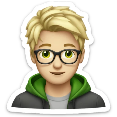 young male with nose piercing and cold blond hair, glasses, green eyes sticker
