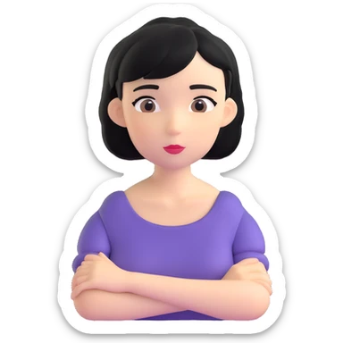 chica con pelo negro corto por los hombros, expresión pensativa sticker