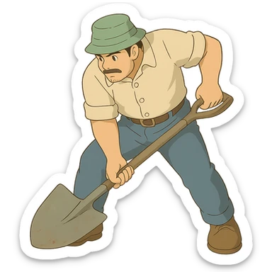 ghibli style man digging with a shovel sticker