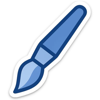 single blue paintbrush, flat color clip art style, pointed toward the bottom right, using three blue shades, minimal, no text sticker