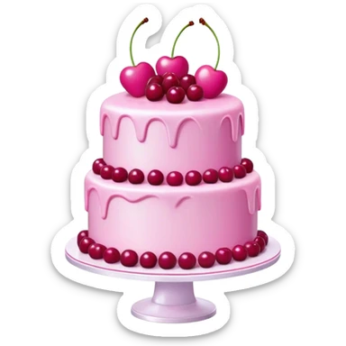 Pink Barbie cake with cherries on top, highly detailed  sticker