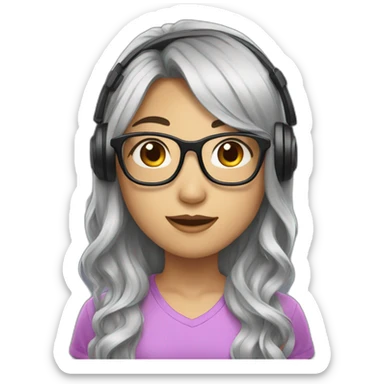 Asian girl with gamer headset and glasses and long wavy black hair sticker