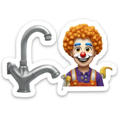 clown face emoji as a plumber fixing crooked pipe under the sink sticker