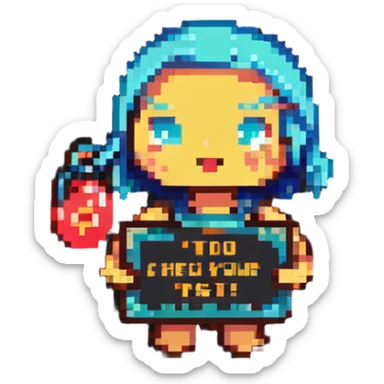 pixel art character rolling their eyes with a small price tag and the phrase 'too cheap for your taste' sticker