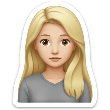 woman with long blonde hair, wear grey shirt sticker