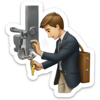 Classy young man struggling to get a key into a lock sticker