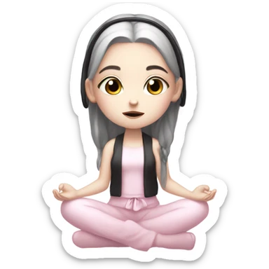 cute white goth girl meditating wearing pale pink, pale pink bow, pale pink wings sticker