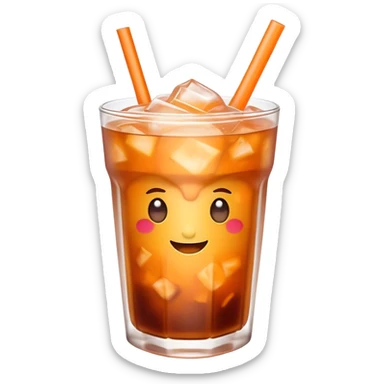 Cinematic Realistic Thai Ice Tea Drink Emoji, depicted as a chilled glass of sweet, creamy iced tea rendered with vivid textures and refreshing, dynamic lighting. sticker