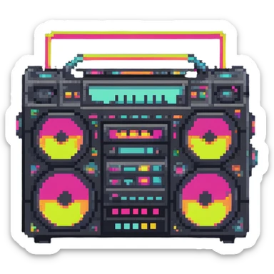 boombox with 1980s vibe, bright colors sticker
