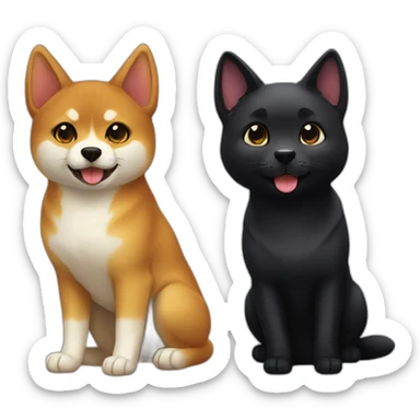 shibainu and black cat lovely sticker