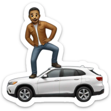 Man standing on a car sticker