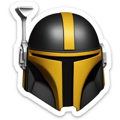 black and yellow mandalorian helmet with antenna sticker