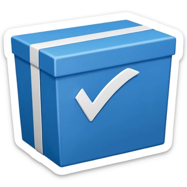 Blue box with a white check mark in the middle of the blue box that is a little bit tilted to the right and its 2d sticker