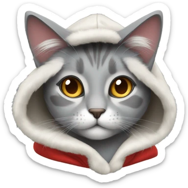blue-eyed gray fur cat wearing a red hoodie sticker