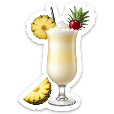 Pina colada mocktail with pineapple slices cherry garnishes and whipped cream  sticker