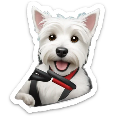 Westie dog driving a go kart  sticker