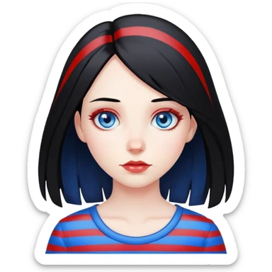 Girl-pale-black hair-red stripe hair-blue eyes sticker