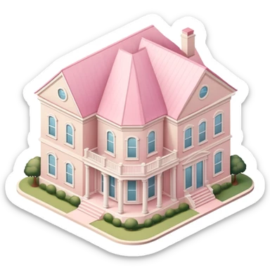 Light Pink and beige southern coastal manor house isometric  sticker