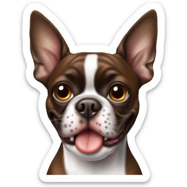 Brown Boston terrier with ball in mouth sticker