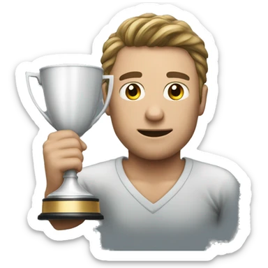 a man wth a chempion cup sticker