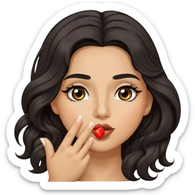 woman with olive skin, brown eyes and long lashes, and long black wavy hair blowing kiss sticker