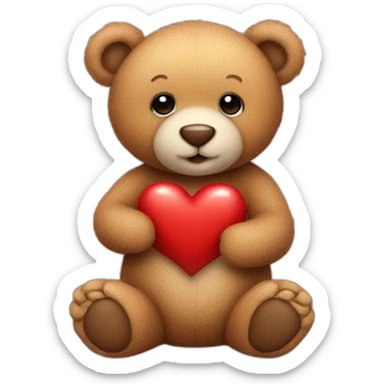 a cute teddy bear, sitting, full body, hold a red heart sticker