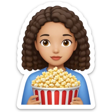 Une fille métisse avec les cheveux lisse qui ce détend avec des popocorn sticker