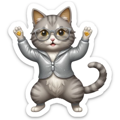 A cat with sparkly glasses dancing awkwardly on its hind legs.


















 sticker